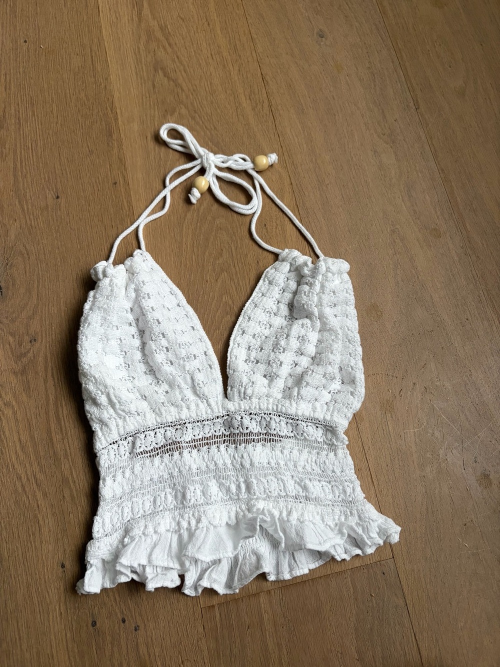 Women’s White Crochet Halter Crop Top